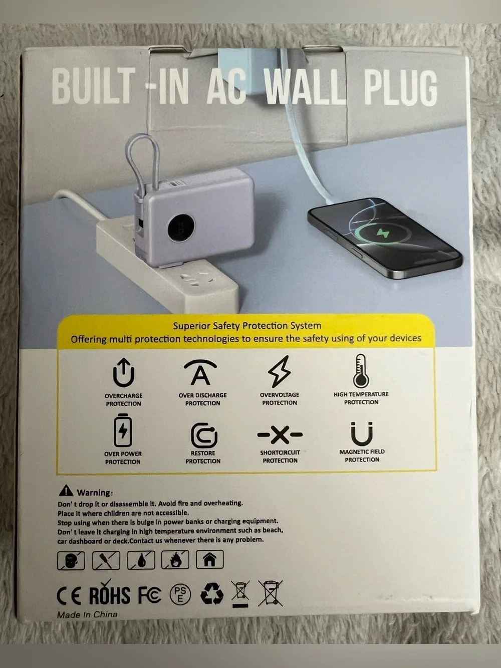 NIB Portable Power Bank with Built-In AC Plug in White
